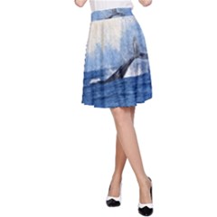 Whale Watercolor Sea A-line Skirt by BangZart