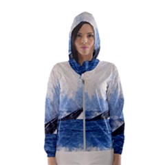 Whale Watercolor Sea Hooded Wind Breaker (women)