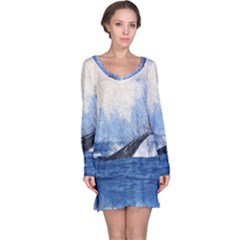 Whale Watercolor Sea Long Sleeve Nightdress by BangZart