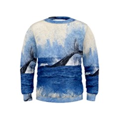 Whale Watercolor Sea Kids  Sweatshirt by BangZart