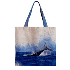 Whale Watercolor Sea Zipper Grocery Tote Bag by BangZart