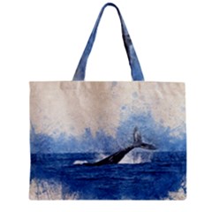 Whale Watercolor Sea Zipper Mini Tote Bag by BangZart