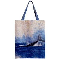 Whale Watercolor Sea Zipper Classic Tote Bag by BangZart