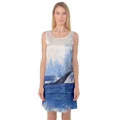 Whale Watercolor Sea Sleeveless Satin Nightdress by BangZart