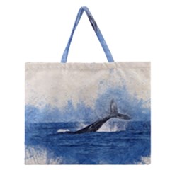 Whale Watercolor Sea Zipper Large Tote Bag by BangZart