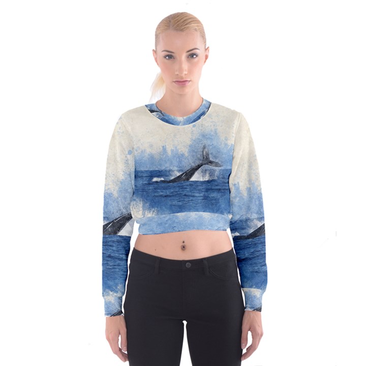 Whale Watercolor Sea Cropped Sweatshirt