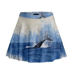 Whale Watercolor Sea Mini Flare Skirt by BangZart