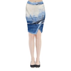 Whale Watercolor Sea Midi Wrap Pencil Skirt by BangZart