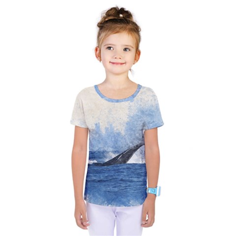 Whale Watercolor Sea Kids  One Piece Tee by BangZart