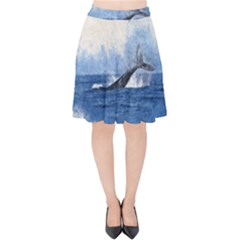 Whale Watercolor Sea Velvet High Waist Skirt by BangZart