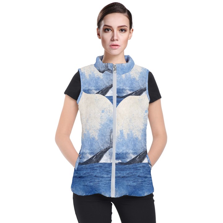 Whale Watercolor Sea Women s Puffer Vest