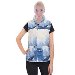 Whale Watercolor Sea Women s Button Up Puffer Vest