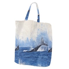 Whale Watercolor Sea Giant Grocery Zipper Tote by BangZart