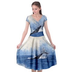 Whale Watercolor Sea Cap Sleeve Wrap Front Dress