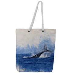 Whale Watercolor Sea Full Print Rope Handle Tote (large) by BangZart