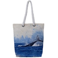 Whale Watercolor Sea Full Print Rope Handle Tote (small) by BangZart