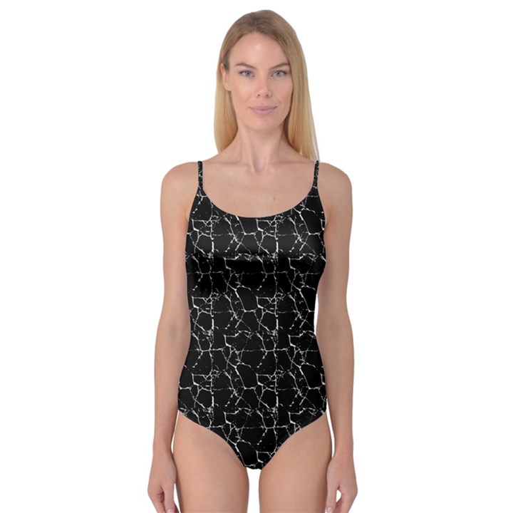 Black And White Textured Pattern Camisole Leotard 