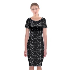 Black And White Textured Pattern Classic Short Sleeve Midi Dress by dflcprints