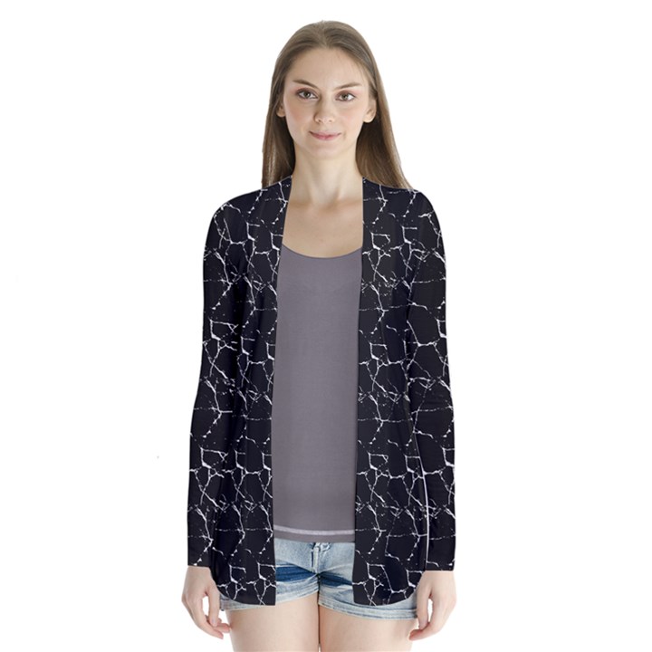 Black And White Textured Pattern Drape Collar Cardigan