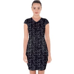 Black And White Textured Pattern Capsleeve Drawstring Dress  by dflcprints