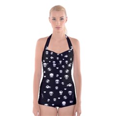 Panda Pattern Boyleg Halter Swimsuit  by Valentinaart