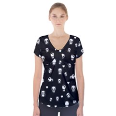 Panda Pattern Short Sleeve Front Detail Top by Valentinaart