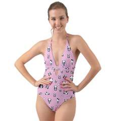 Panda Pattern Halter Cut-out One Piece Swimsuit by Valentinaart