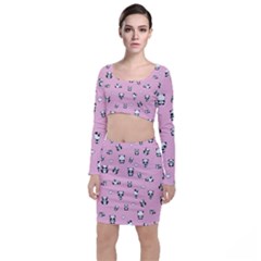 Panda Pattern Long Sleeve Crop Top & Bodycon Skirt Set by Valentinaart