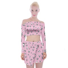 Panda Pattern Off Shoulder Top With Mini Skirt Set by Valentinaart