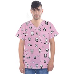 Panda Pattern Men s V-neck Scrub Top