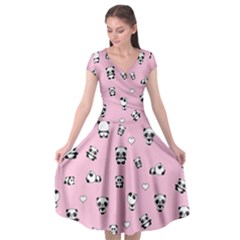 Panda Pattern Cap Sleeve Wrap Front Dress by Valentinaart