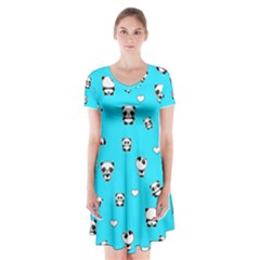 Panda Pattern Short Sleeve V-neck Flare Dress by Valentinaart