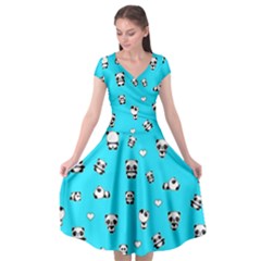 Panda Pattern Cap Sleeve Wrap Front Dress by Valentinaart