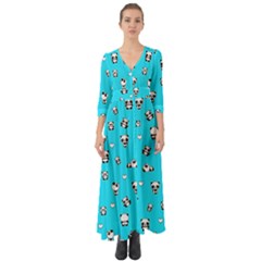 Panda Pattern Button Up Boho Maxi Dress by Valentinaart