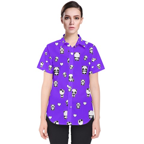 Panda Pattern Women s Short Sleeve Shirt by Valentinaart