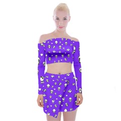 Panda Pattern Off Shoulder Top With Mini Skirt Set by Valentinaart