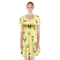 Panda Pattern Short Sleeve V-neck Flare Dress by Valentinaart