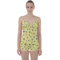 Panda Pattern Tie Front Two Piece Tankini