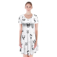 Panda Pattern Short Sleeve V-neck Flare Dress by Valentinaart