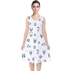 Panda Pattern V-neck Midi Sleeveless Dress 