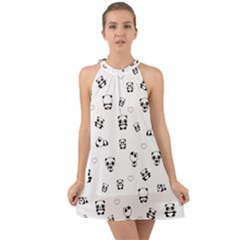 Panda Pattern Halter Tie Back Chiffon Dress