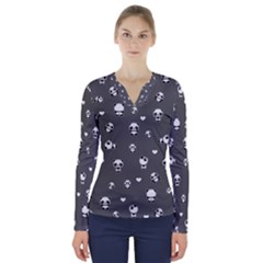 Panda Pattern V-neck Long Sleeve Top