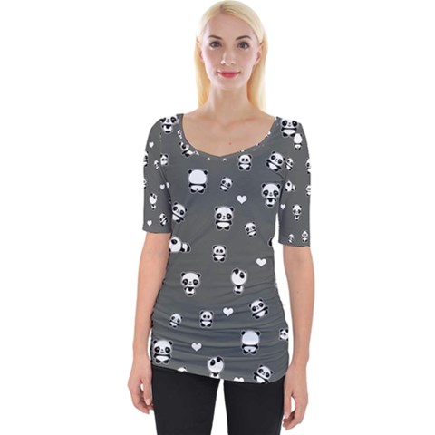 Panda Pattern Wide Neckline Tee by Valentinaart