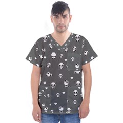 Panda Pattern Men s V-neck Scrub Top