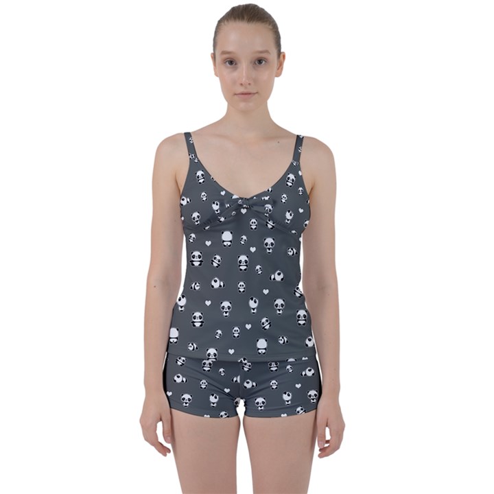 Panda pattern Tie Front Two Piece Tankini