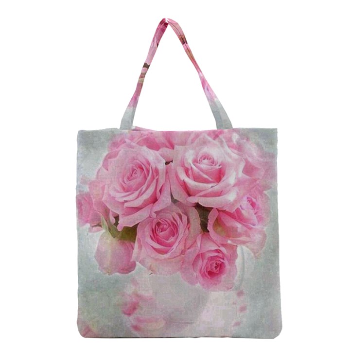 pink roses Grocery Tote Bag