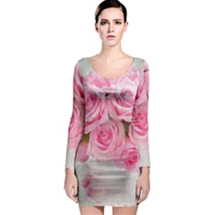 Pink Roses Long Sleeve Bodycon Dress by NouveauDesign