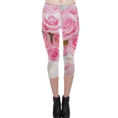 Pink Roses Capri Leggings  by NouveauDesign