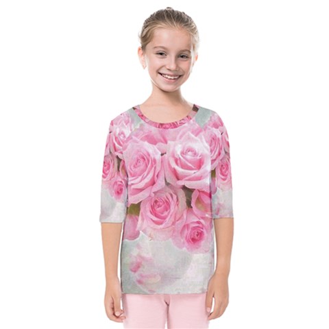 Pink Roses Kids  Quarter Sleeve Raglan Tee by NouveauDesign