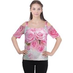 Pink Roses Cutout Shoulder Tee